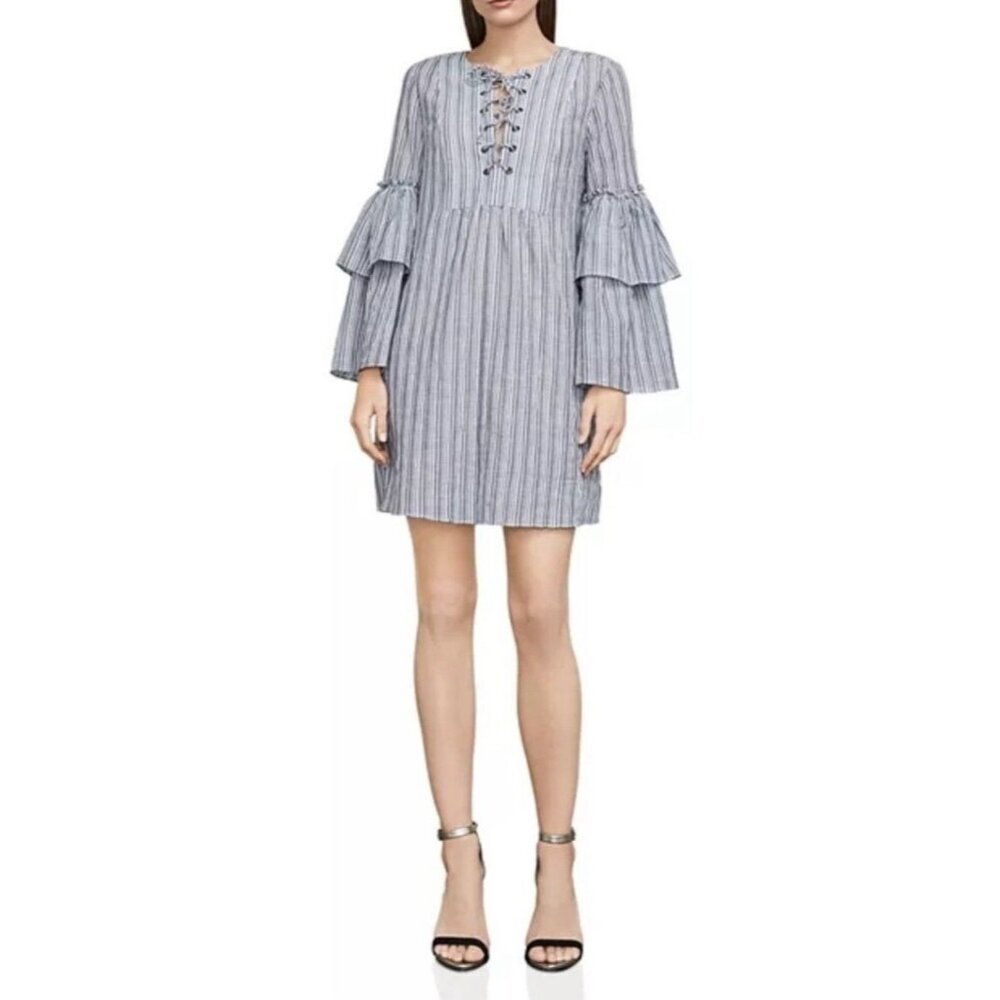 BCBG‎ dress short, small, Boho, Charlyze blue white stripes, Small Y2K Fairy